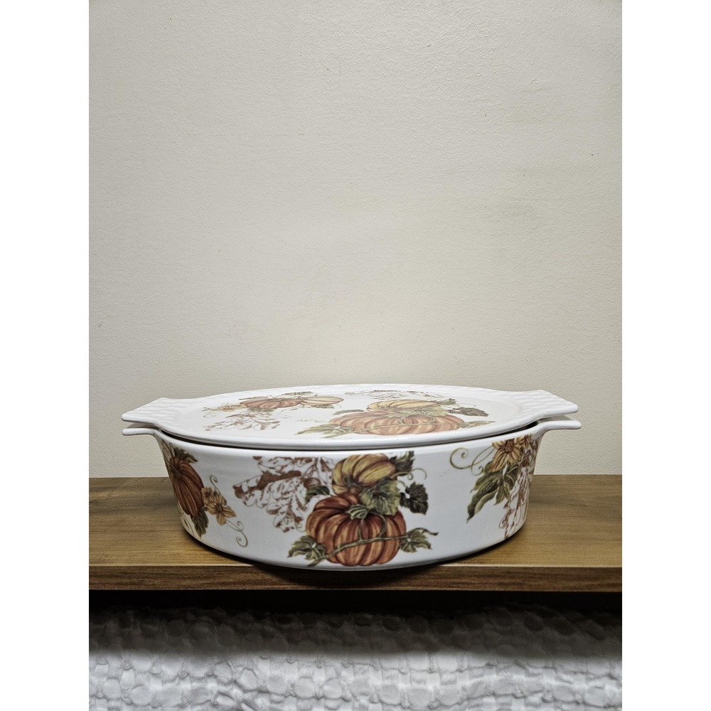 Grace Pantry Porcelain Pumpkin Casserole Dish With Lid Thanksgiving Fall